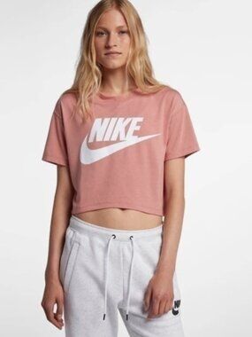 Like New Nike Light Pink Tee with White Logo Cropped Small